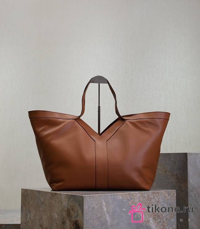 YSL Y Tote In Leather Brown - 37x32x27-22cm - 1