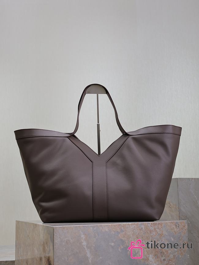 YSL Y Tote In Leather Dark Brown - 37x32x27-22cm - 1