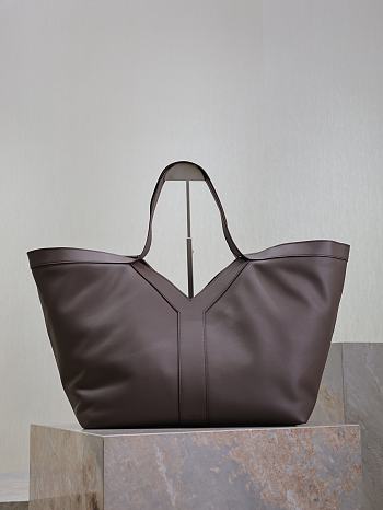 YSL Y Tote In Leather Dark Brown - 37x32x27-22cm