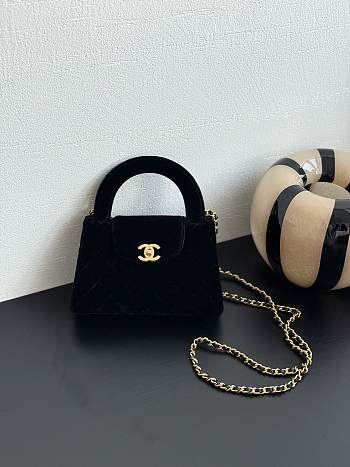 Chanel 23 Black Velvet Kelly Bag - 13x19x7cm