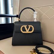 Valentino Garavani Vsling Small Handbag In Grainy Calfskin With Jewel Logo Black - 22x17x9cm - 1