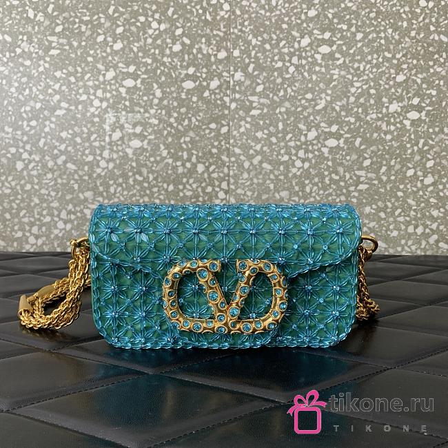 Valentino Garavani Loco Small Shoulder Bag Embroidered With Jewel Logo Turquoise/Emerald - 20x11x5cm - 1