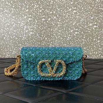 Valentino Garavani Loco Small Shoulder Bag Embroidered With Jewel Logo Turquoise/Emerald - 20x11x5cm