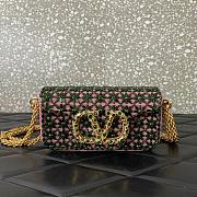 Valentino Garavani Loco Small Shoulder Bag Embroidered With Jewel Logo Emerald/Rhodo - 20x11x5cm - 1