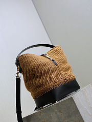 YSL Le 37 In Raffia And Leather Natural Brown And Black - 25x20x16cm - 2