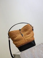 YSL Le 37 In Raffia And Leather Natural Brown And Black - 25x20x16cm - 6