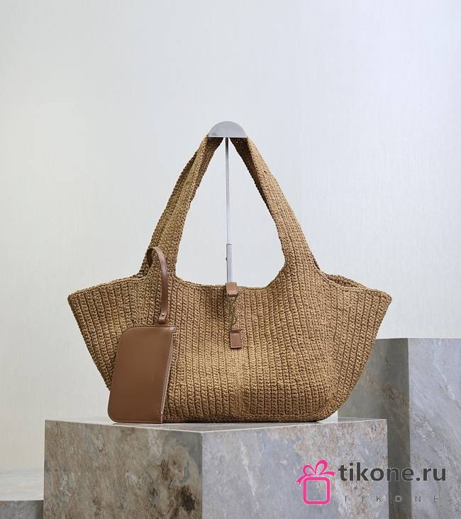 YSL Le 5 À 7 Bea In Raffia And Leather In Natural Brown - 50x28x18cm - 1