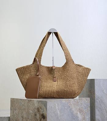 YSL Le 5 À 7 Bea In Raffia And Leather In Natural Brown - 50x28x18cm