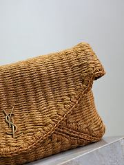 YSL Cassandre Large Envelope Pouch In Raffia Natural Brown - 29.5×18×4.5cm - 5