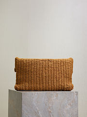 YSL Cassandre Large Envelope Pouch In Raffia Natural Brown - 29.5×18×4.5cm - 4