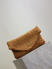 YSL Cassandre Large Envelope Pouch In Raffia Natural Brown - 29.5×18×4.5cm - 3