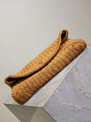 YSL Cassandre Large Envelope Pouch In Raffia Natural Brown - 29.5×18×4.5cm - 2