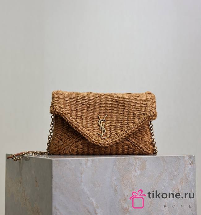 YSL Cassandre Chain Pouch In Raffia Natural Brown - 19x12x3cm - 1