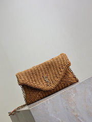 YSL Cassandre Chain Pouch In Raffia Natural Brown - 19x12x3cm - 3