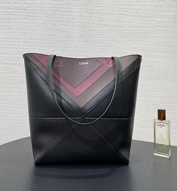 Loewe Medium Puzzle Fold Tote in Nappa Calfskin Black/Burgundy - 31x24.5x15cm
