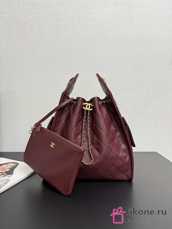 Chanel 25 Medium Handbag Grained Calfskin Gold Tone Metal Burgundy - 40x30x15cm - 1