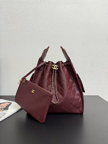Chanel 25 Medium Handbag Grained Calfskin Gold Tone Metal Burgundy - 40x30x15cm