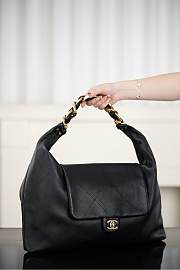 Chanel Maxi Hobo Bag Shiny Calfskin & Gold Tone Metal Black - 43x33x7cm - 5