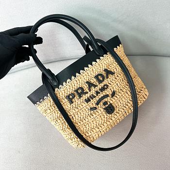 Prada Mini Crochet And Leather Tote Bag Natural/Black 1BG501 - 21x16x10cm