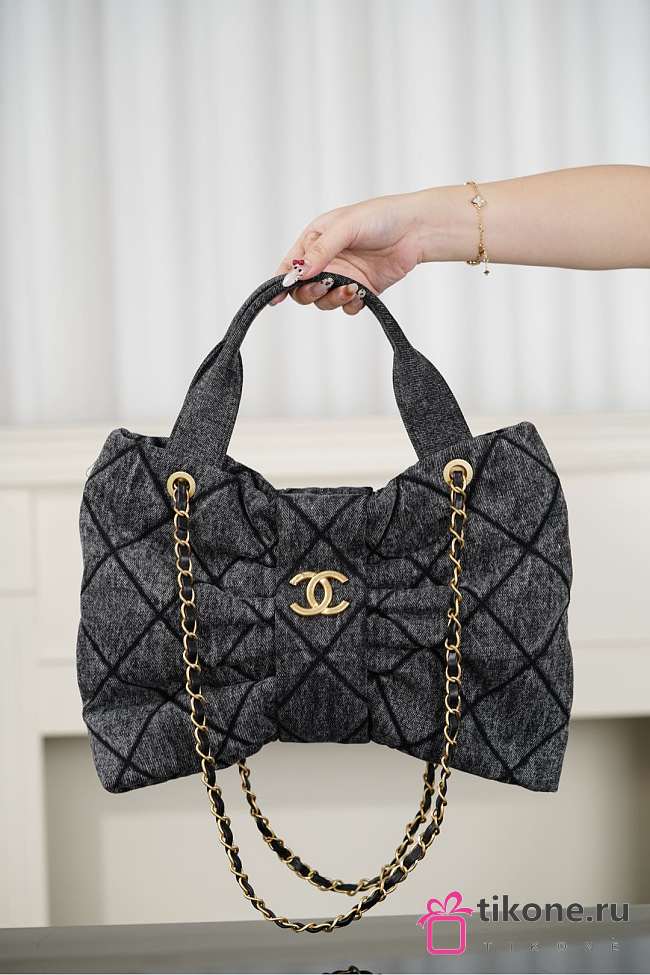 Chanel Maxi Bow Bag Washed Denim & Gold Tone Metal Black - 38x29x5cm - 1