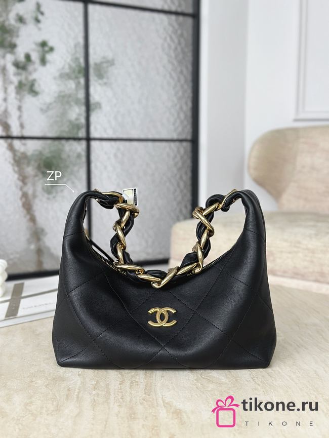 Chanel Hobo Handbag Shiny Calfskin & Gold Tone Metal Black - 28x24x8cm - 1
