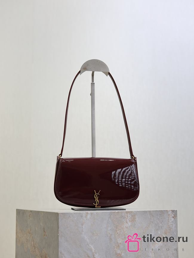 YSL Mini Voltaire In Patent Leather Burgundy - 21x11x4.5cm - 1