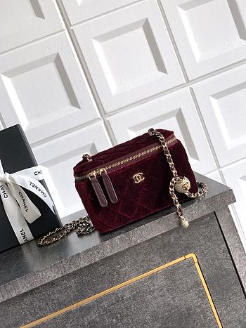 Chanel Small Vanity with Chain Velvet Strass & Gold Tone Metal Burgundy - 17x8x9.5cm
