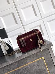 Chanel Small Vanity with Chain Velvet Strass & Gold Tone Metal Burgundy - 17x8x9.5cm - 4