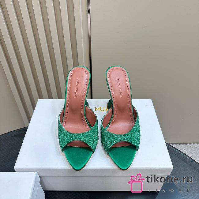 Amina Muaddi Caroline 95 Crystal Slipper Green - 1