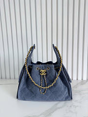 Chanel 25 Handbag Small Suede Gold Tone Metal Blue - 30x26x14cm - 1
