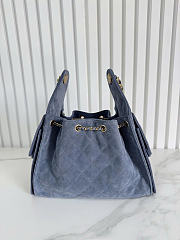 Chanel 25 Handbag Small Suede Gold Tone Metal Blue - 30x26x14cm - 3