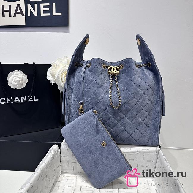 Chanel 25 Medium Handbag Suede Gold Tone Metal Blue - 40x30x15cm - 1
