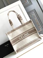 Celine Large Cabas Thais in Striped Textile with Celine Jacquard Tote Beige/Brown - 41x28x17.5cm - 1