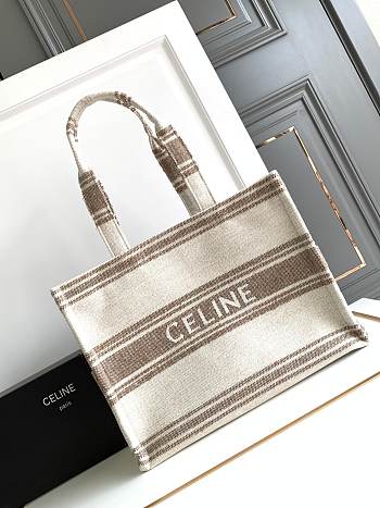 Celine Large Cabas Thais in Striped Textile with Celine Jacquard Tote Beige/Brown - 41x28x17.5cm