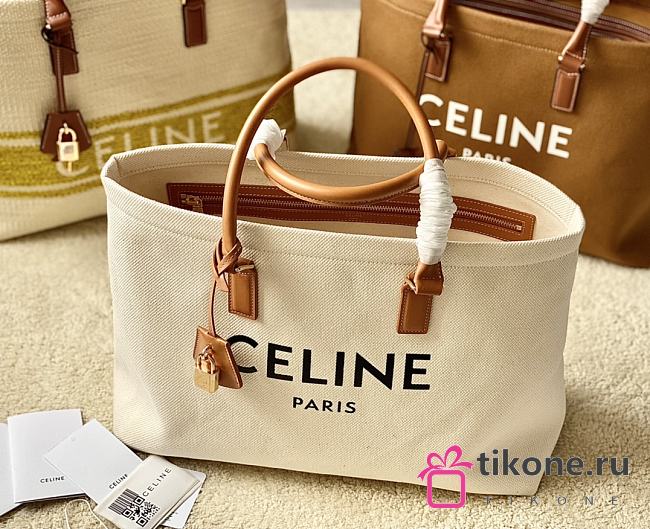 Celine Horizontal Cabas Tote Canvas with Leather Natural/Tan - 44x32x16cm - 1