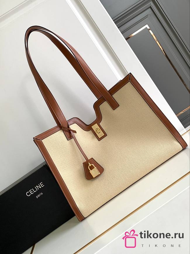 Celine Cabas 16 Canvas with Leather Natural/Tan - 37x29x12cm - 1