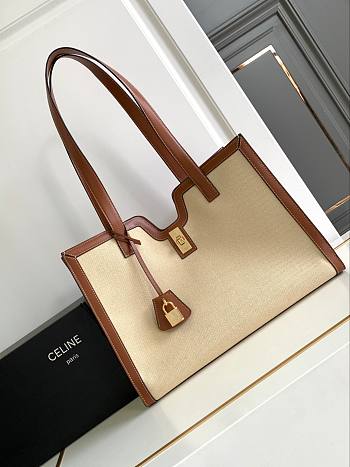 Celine Cabas 16 Canvas with Leather Natural/Tan - 37x29x12cm