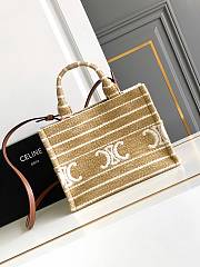 Celine Small Cabas Thais In Striped Textile With Triomphe Beige - 25.5x18.5x12cm - 1