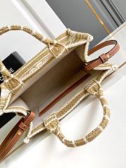 Celine Small Cabas Thais In Striped Textile With Triomphe Beige - 25.5x18.5x12cm - 5