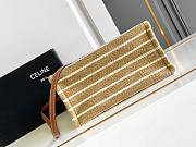Celine Small Cabas Thais In Striped Textile With Triomphe Beige - 25.5x18.5x12cm - 2