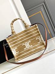 Celine Small Cabas Thais In Striped Textile With Triomphe Beige - 25.5x18.5x12cm - 3