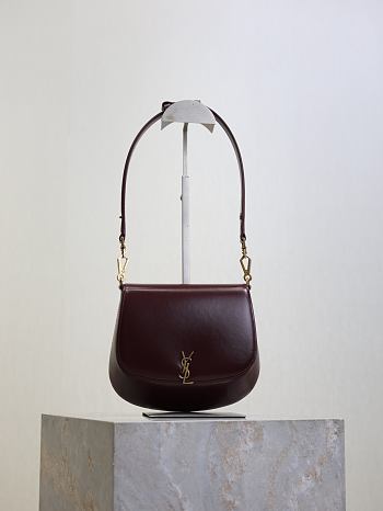 YSL Mini Voltaire Top Handle Bag In Box Saint Laurent Burgundy - 21x17.5x8cm