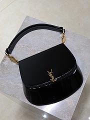 YSL Mini Voltaire Top Handle Bag In Patent Black - 21x17.5x8cm - 5