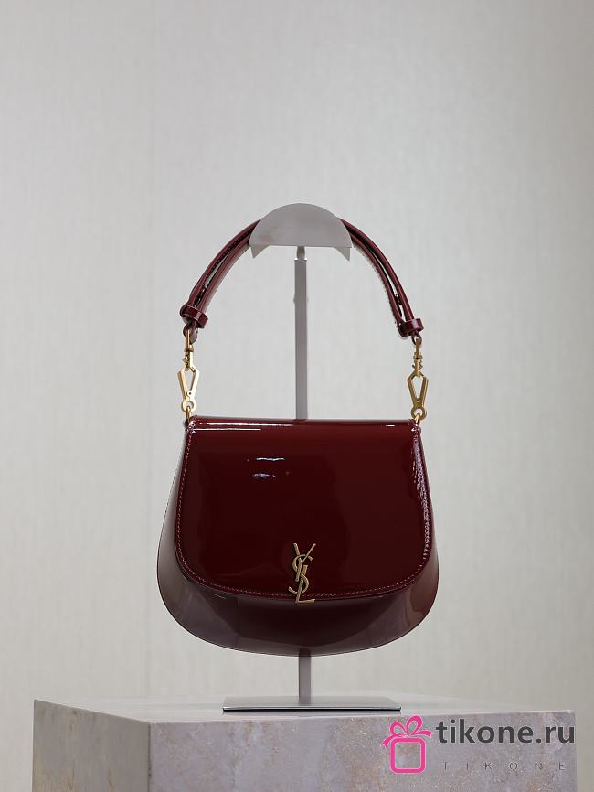 YSL Mini Voltaire Top Handle Bag In Patent Red - 21x17.5x8cm - 1