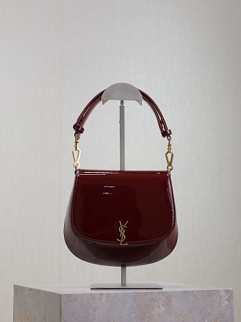 YSL Mini Voltaire Top Handle Bag In Patent Red - 21x17.5x8cm