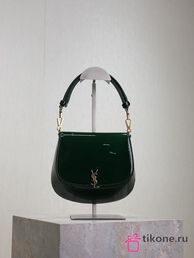 YSL Mini Voltaire Top Handle Bag In Patent Green - 21x17.5x8cm - 1