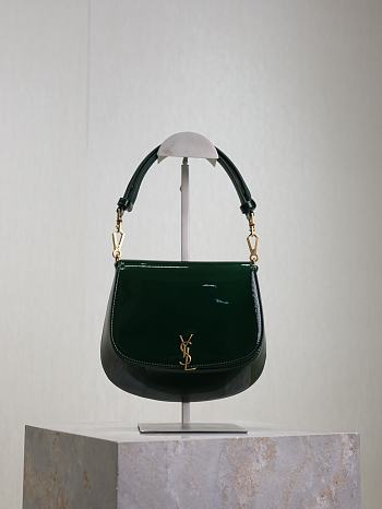 YSL Mini Voltaire Top Handle Bag In Patent Green - 21x17.5x8cm