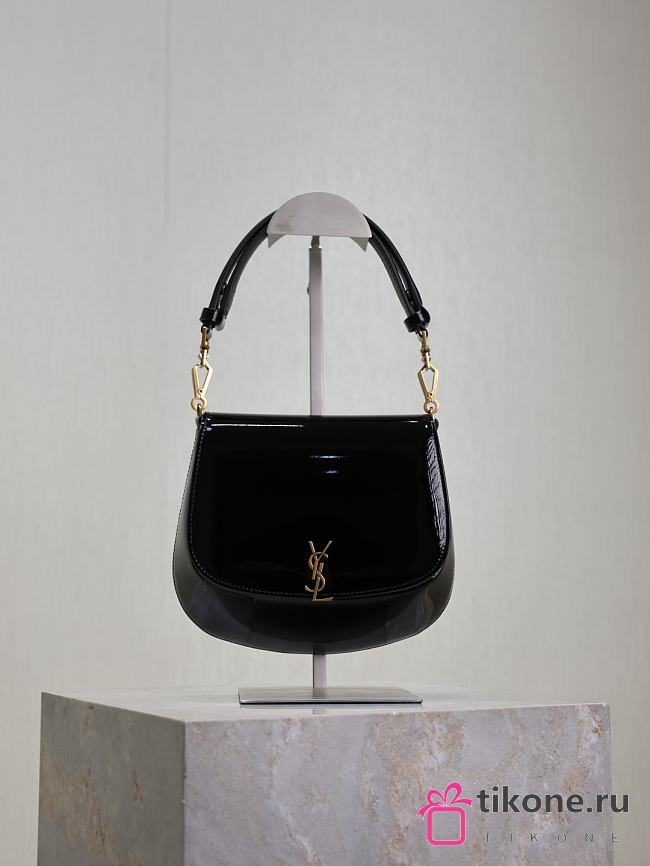 YSL Mini Voltaire Top Handle Bag In Patent Black - 21x17.5x8cm - 1