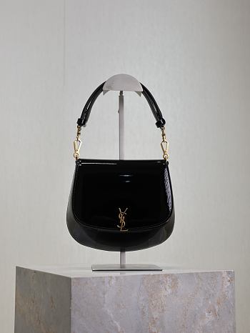 YSL Mini Voltaire Top Handle Bag In Patent Black - 21x17.5x8cm