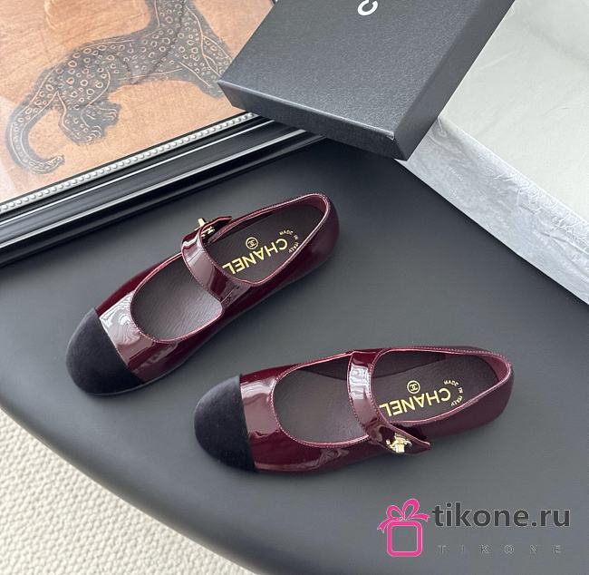 Chanel Mary Janes Pantent & Velvet Burgundy Black  - 1